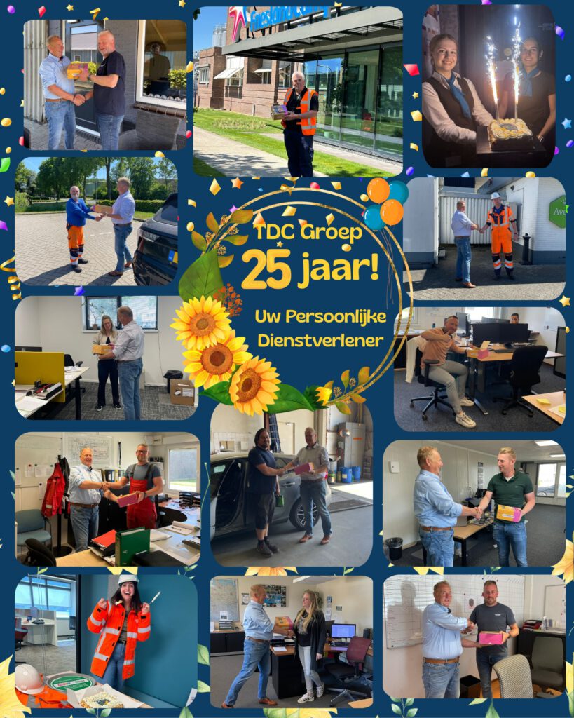 Fotocollage van taartenactie TDC Groep 25 jarig bestaan